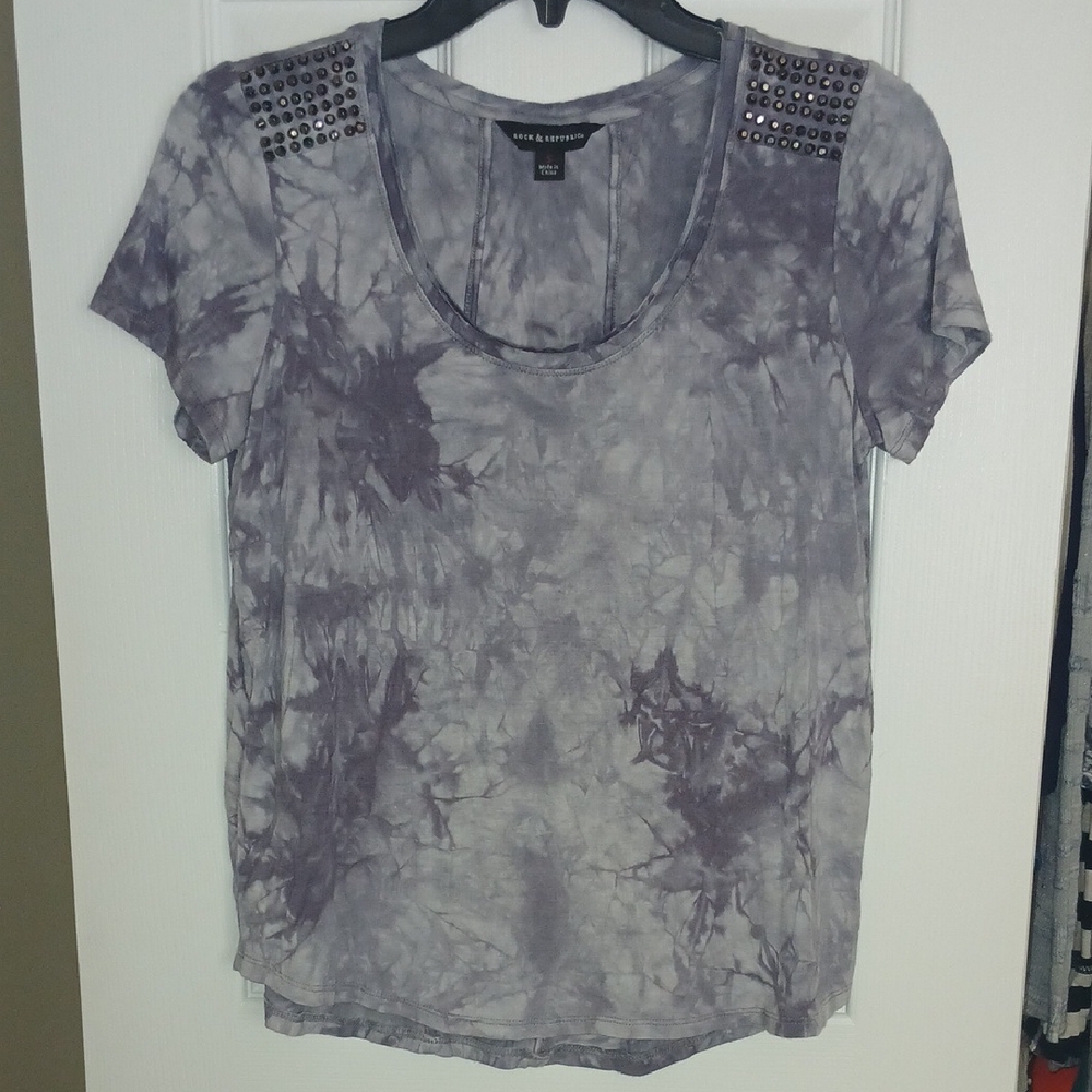 Rock & Republic Marbled Studded Gray Short Sleeve Shirt Women's Small